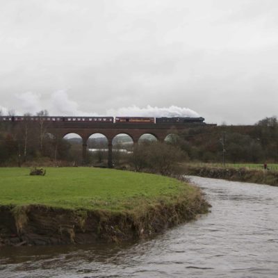 Flying Scotsman crossing Roche Viaduct towards Heywood