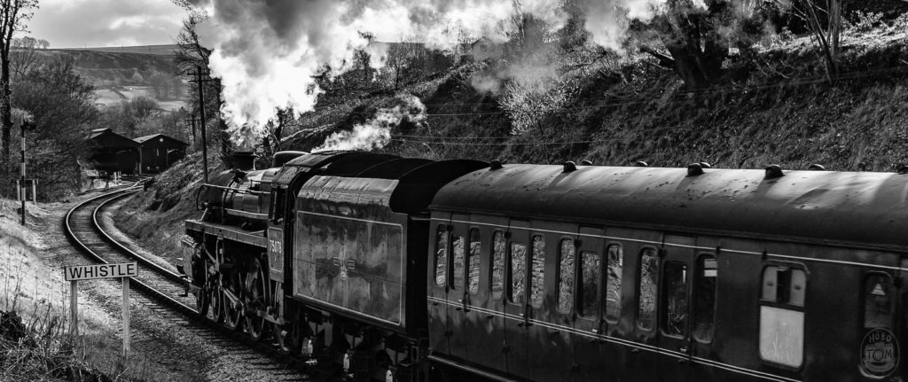 British Railways Class 4MT 4-6-0 75078, steaming towards Oxenhope with last service of the day.